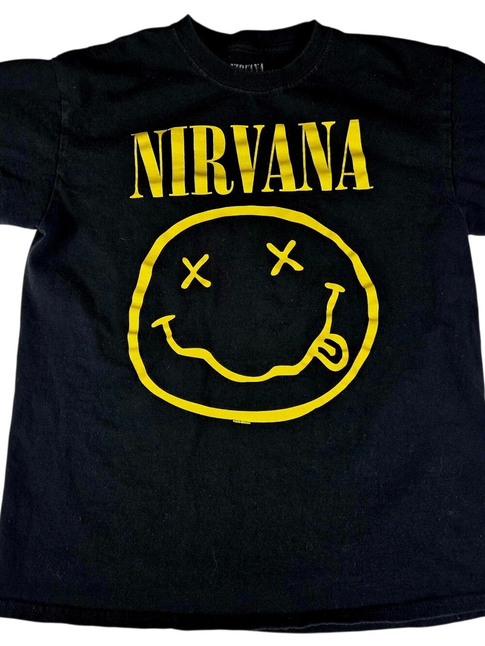 🔥4/$20 Nirvana Graphic Print T-Shirt Womens Medium -Black -Grunge *MINOR WEAR*